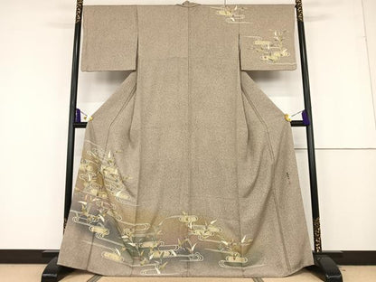 平和屋着物●京友禅の第一人者　松井青々　訪問着　流水笹文　暈し染め　金彩　正絹　逸品　AAAQ0773np