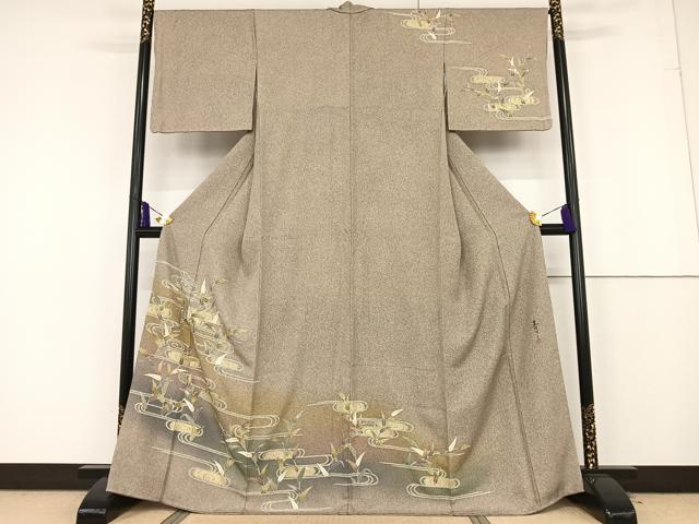 平和屋着物●京友禅の第一人者　松井青々　訪問着　流水笹文　暈し染め　金彩　正絹　逸品　AAAQ0773np