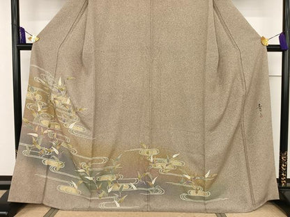 平和屋着物●京友禅の第一人者　松井青々　訪問着　流水笹文　暈し染め　金彩　正絹　逸品　AAAQ0773np