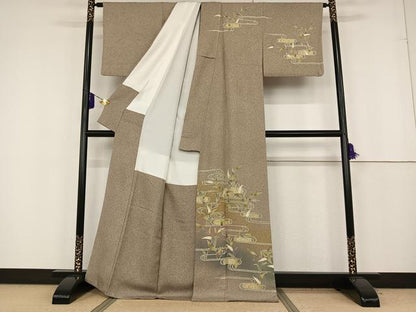 平和屋着物●京友禅の第一人者　松井青々　訪問着　流水笹文　暈し染め　金彩　正絹　逸品　AAAQ0773np