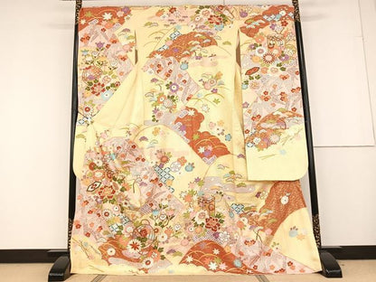 平和屋着物●豪華振袖 駒刺繍 貝桶花鞠文 金彩 正絹 逸品 AAAQ0774np