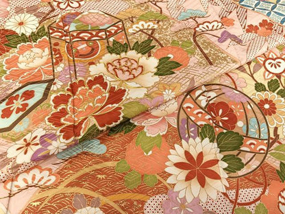 平和屋着物●豪華振袖 駒刺繍 貝桶花鞠文 金彩 正絹 逸品 AAAQ0774np