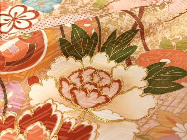 平和屋着物●豪華振袖 駒刺繍 貝桶花鞠文 金彩 正絹 逸品 AAAQ0774np