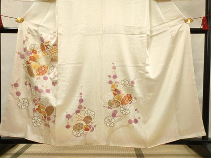 平和屋着物■訪問着　駒刺繍　紅白梅　金彩　正絹　逸品　AAAQ1008ru