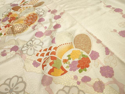 平和屋着物■訪問着　駒刺繍　紅白梅　金彩　正絹　逸品　AAAQ1008ru