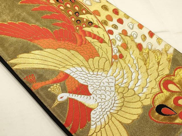 平和屋着物◎六通柄袋帯　舞鳥文　黒地　金銀糸　正絹　逸品　AAAQ1203tm