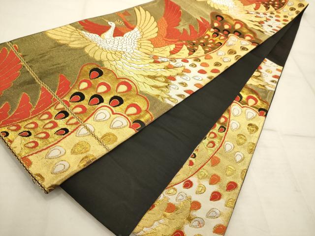 平和屋着物◎六通柄袋帯　舞鳥文　黒地　金銀糸　正絹　逸品　AAAQ1203tm