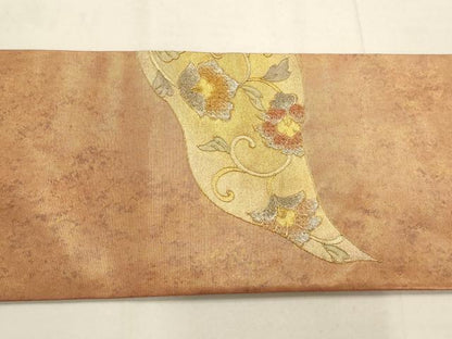 平和屋着物◎中国三大刺繍　汕頭刺繍　スワトウ刺繍　九寸名古屋帯　霞花鳥文　金糸　引箔　正絹　逸品　AAAQ1214tm
