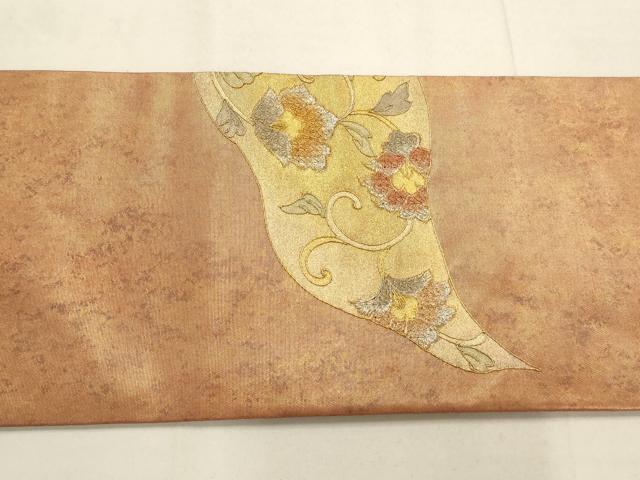 平和屋着物◎中国三大刺繍　汕頭刺繍　スワトウ刺繍　九寸名古屋帯　霞花鳥文　金糸　引箔　正絹　逸品　AAAQ1214tm