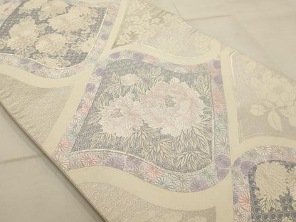 平和屋着物◎六通柄袋帯　唐織　瓦草花文　銀糸　正絹　逸品　AAAQ1235tm