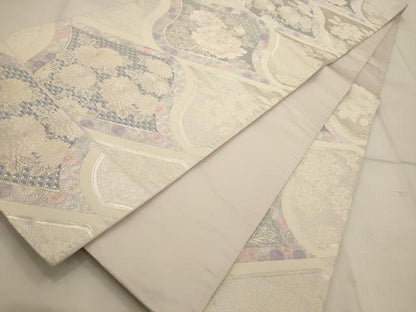 平和屋着物◎六通柄袋帯　唐織　瓦草花文　銀糸　正絹　逸品　AAAQ1235tm