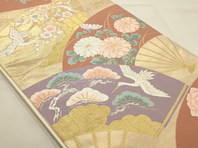 平和屋着物◎六通柄袋帯　唐織　扇面隆昌文　金銀糸　引箔　正絹　逸品　AAAQ1238tm