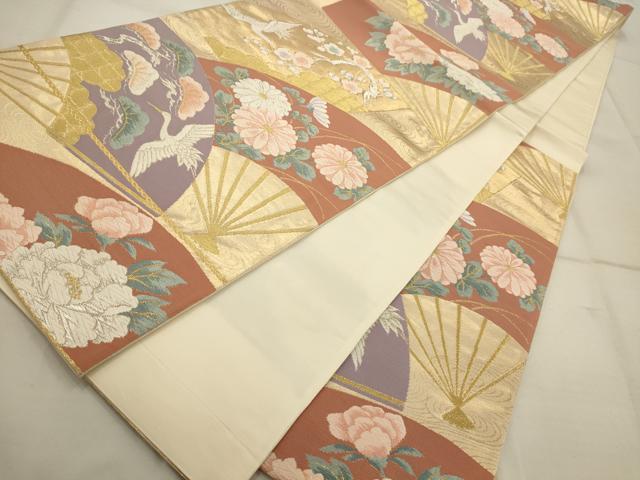 平和屋着物◎六通柄袋帯　唐織　扇面隆昌文　金銀糸　引箔　正絹　逸品　AAAQ1238tm