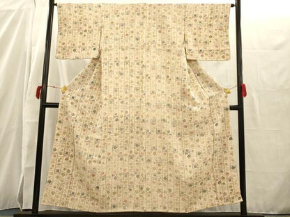 平和屋着物■上質な小紋　型染め　流水楓文　正絹　逸品　AAAQ1728fy