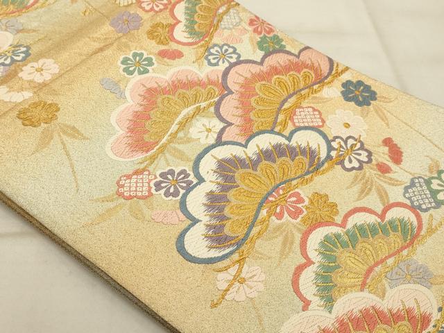 平和屋着物◎六通柄袋帯 唐織 笠松花文 金糸 正絹 逸品 AAAQ5706tm