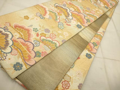 平和屋着物◎六通柄袋帯 唐織 笠松花文 金糸 正絹 逸品 AAAQ5706tm