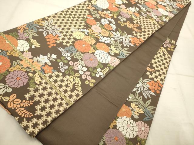 平和屋着物◎六通柄袋帯 唐織 草花文 金糸 正絹 逸品 AAAQ5722tm