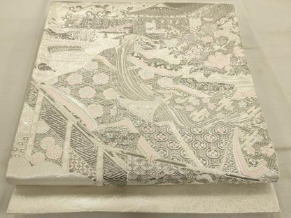 平和屋着物◎太鼓柄袋帯 唐織 薫香几帳式部図 銀糸 正絹 逸品 AAAQ5743tm