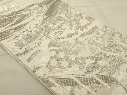 平和屋着物◎太鼓柄袋帯 唐織 薫香几帳式部図 銀糸 正絹 逸品 AAAQ5743tm