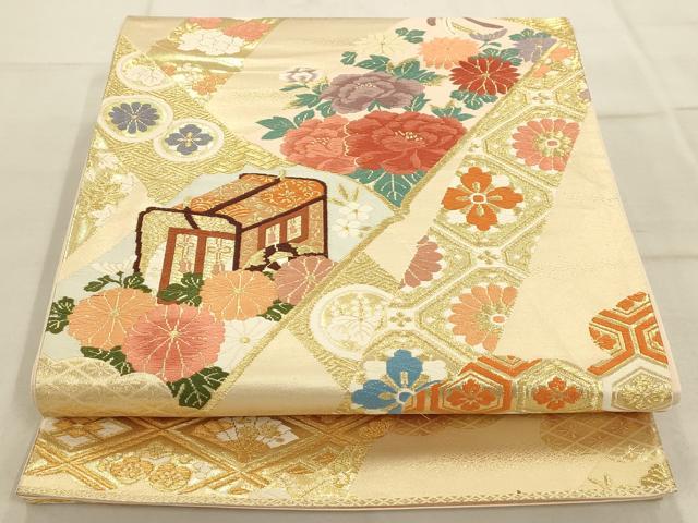平和屋着物◎六通柄袋帯　唐織　吉祥花鳥文　金糸　正絹　逸品　AAAQ5747tm