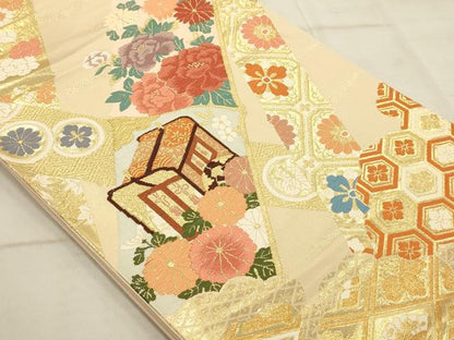 平和屋着物◎六通柄袋帯　唐織　吉祥花鳥文　金糸　正絹　逸品　AAAQ5747tm