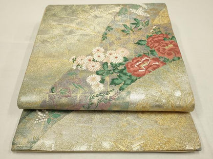 平和屋着物●六通柄袋帯 草花文 金銀糸 正絹 逸品 AAAQ7556wj