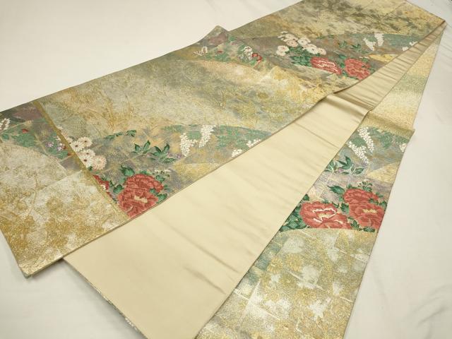 平和屋着物●六通柄袋帯 草花文 金銀糸 正絹 逸品 AAAQ7556wj