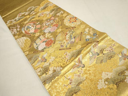 平和屋着物●西陣　長嶋成織物　ながしま帯　六通柄袋帯　瀞金錦　本金箔　聚楽絢麗文　金糸　正絹　逸品　AAAQ7614wj