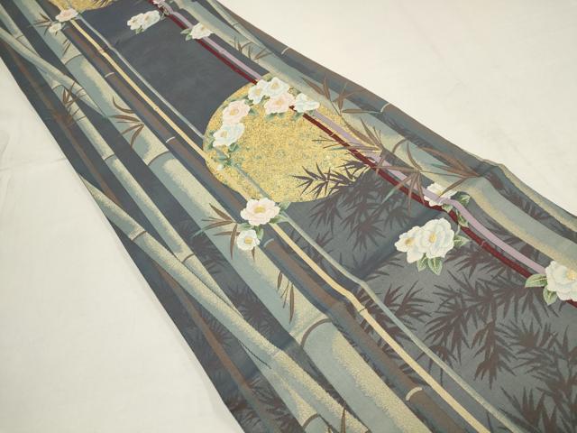 平和屋着物●西陣 河瀬満織物謹製 江戸の粋 六通柄袋帯 椿 月 竹 金糸 証紙付き 正絹 逸品 AAAQ7619wj