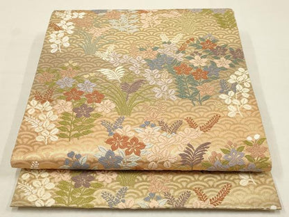 平和屋着物●六通柄袋帯　唐織　草花文　金糸　正絹　逸品　AAAQ7653wj