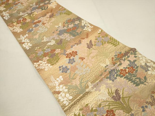 平和屋着物●六通柄袋帯　唐織　草花文　金糸　正絹　逸品　AAAQ7653wj