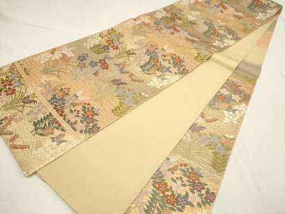 平和屋着物●六通柄袋帯　唐織　草花文　金糸　正絹　逸品　AAAQ7653wj