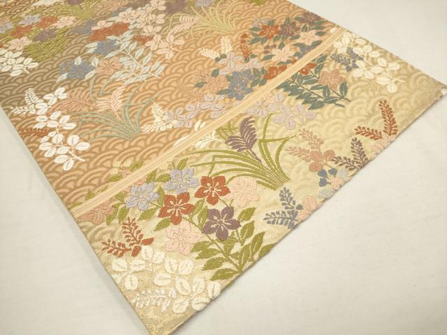 平和屋着物●六通柄袋帯　唐織　草花文　金糸　正絹　逸品　AAAQ7653wj