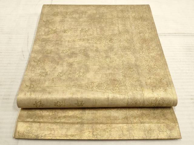 平和屋着物●六通柄袋帯 更紗 鋸歯花間道 金糸 三越扱い 正絹 逸品 AAAQ7779wj