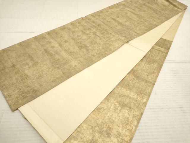 平和屋着物●六通柄袋帯 更紗 鋸歯花間道 金糸 三越扱い 正絹 逸品 AAAQ7779wj