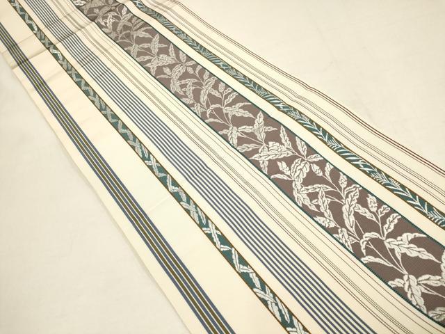 平和屋着物●本場筑前博多織 八寸名古屋帯 枝葉間道 銀糸 正絹 逸品 AAAQ7810wj
