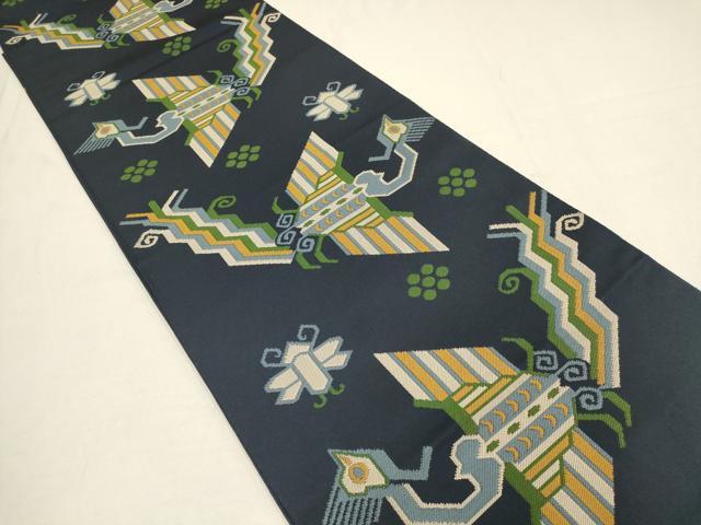 平和屋着物●織物一筋名門　織悦　全通柄本袋帯　幾何学花鳥文　正絹　逸品　AAAQ7815wj