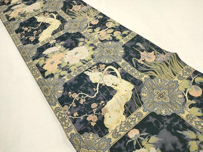 平和屋着物●山喜織物謹製 萬葉 紹巴 全通柄袋帯 草花文 正絹 逸品 AAAQ7847wj
