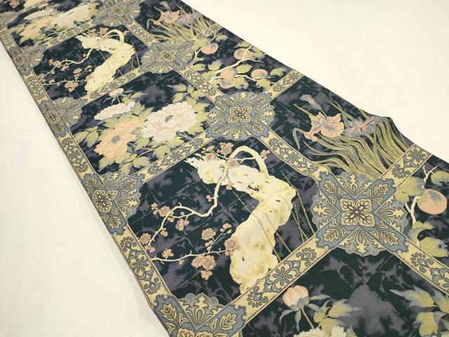 平和屋着物●山喜織物謹製 萬葉 紹巴 全通柄袋帯 草花文 正絹 逸品 AAAQ7847wj