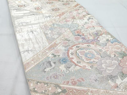 平和屋着物◎佐賀錦 六通柄袋帯 鼓花文 銀糸 正絹 逸品 AAAQ8594cx