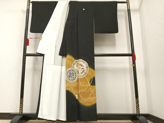 平和屋着物■豪華黒留袖　鏡裏花鳥文　暈し染め　金彩　正絹　逸品　AAAQ8831ph