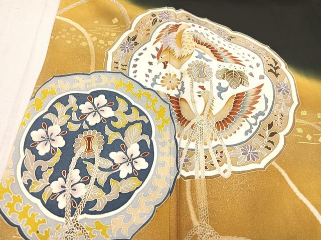 平和屋着物■豪華黒留袖　鏡裏花鳥文　暈し染め　金彩　正絹　逸品　AAAQ8831ph