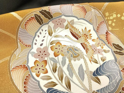 平和屋着物■豪華黒留袖　鏡裏花鳥文　暈し染め　金彩　正絹　逸品　AAAQ8831ph