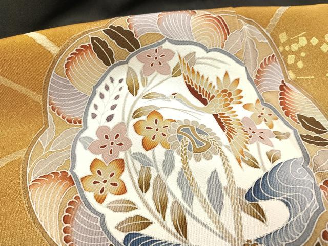 平和屋着物■豪華黒留袖　鏡裏花鳥文　暈し染め　金彩　正絹　逸品　AAAQ8831ph