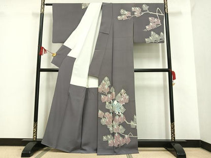 平和屋着物●本加賀友禅作家 斉藤正史 訪問着 若松に童子 遊児 証紙付き 正絹 逸品 AAAR0095np
