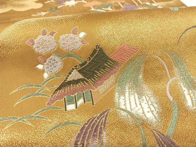 平和屋着物●六通柄袋帯 唐織 風景文 金糸 正絹 逸品 AAAR0186np