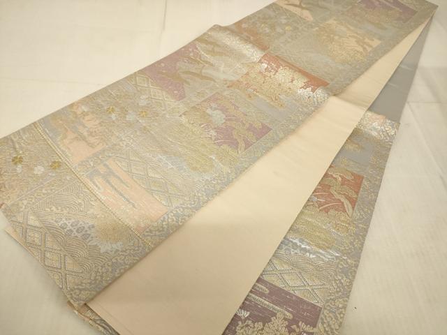 平和屋着物◎六通柄袋帯 飛鶴吉祥花文 金銀糸 正絹 逸品 AAAR0481tm