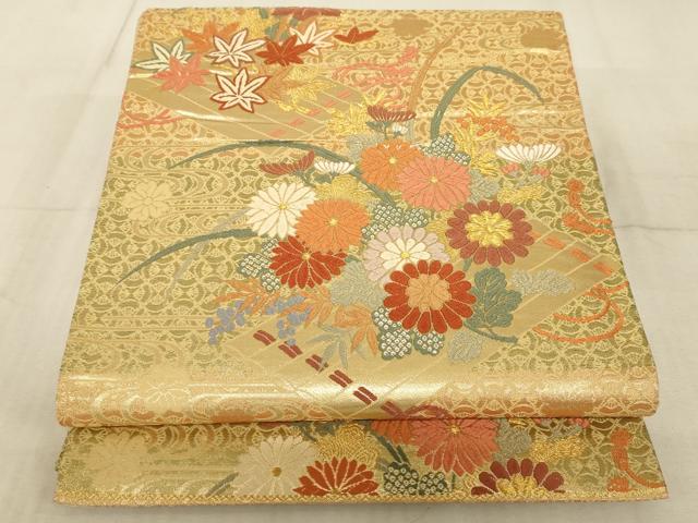 平和屋着物◎六通柄袋帯 唐織 花筏文 金糸 正絹 逸品 AAAR0482tm