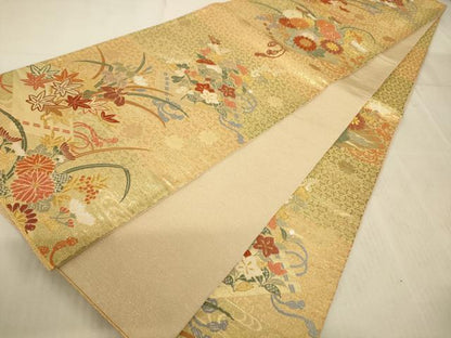 平和屋着物◎六通柄袋帯 唐織 花筏文 金糸 正絹 逸品 AAAR0482tm