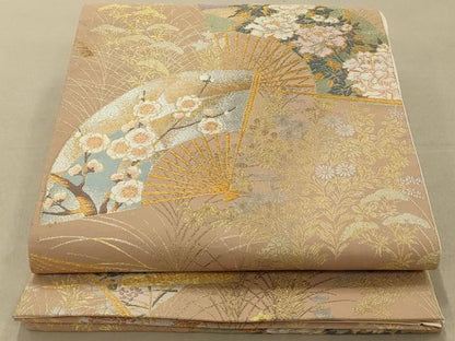 平和屋着物◎六通柄袋帯 作家物 地紙花文 金銀糸 正絹 逸品 AAAR0487tm